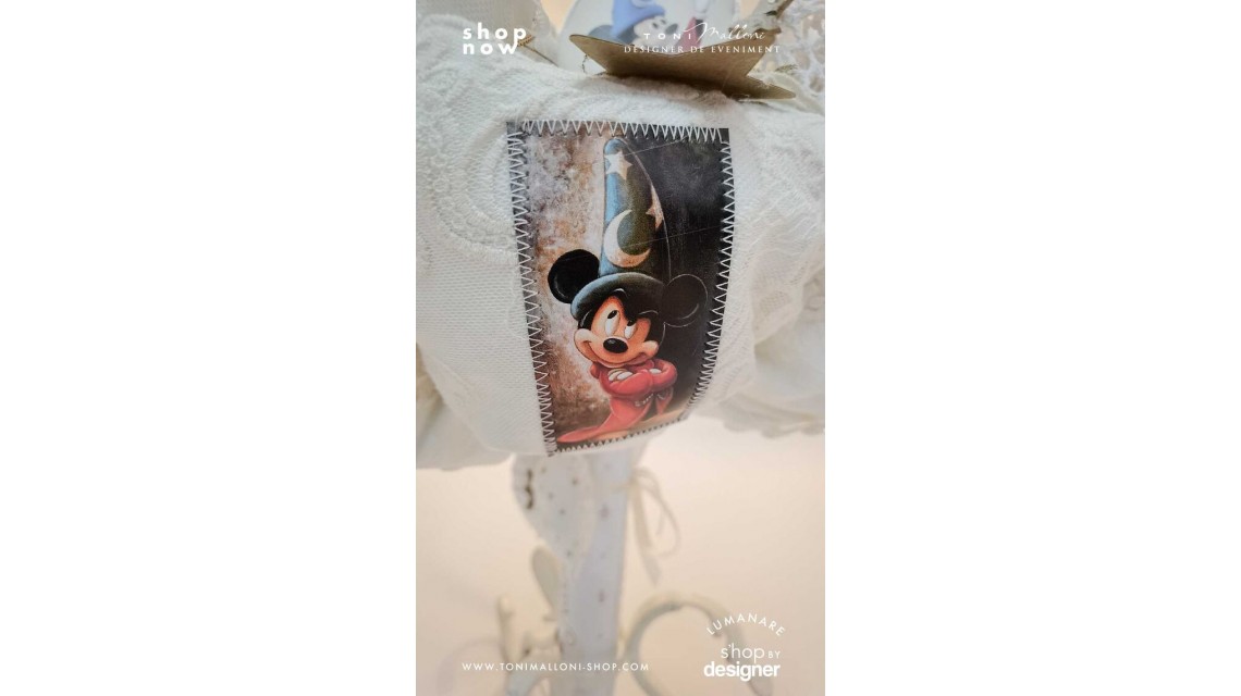 Lumanare botez Mickey Mouse Vrajitorul accesorizata cu figurina creata manual 4